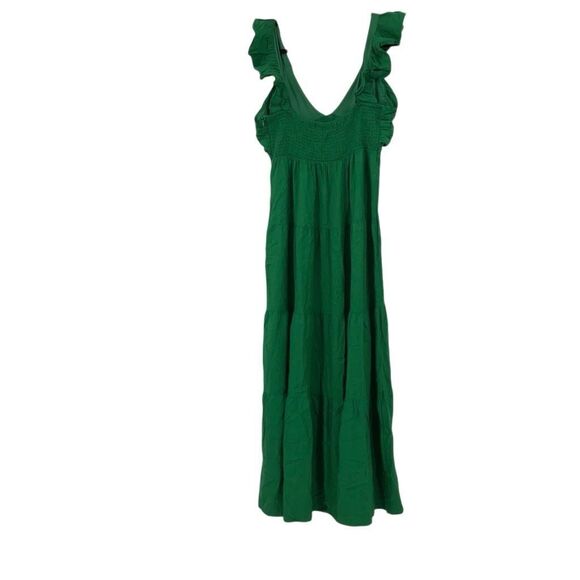 Jason Wu Green Linen Blend Sleeveless V-Neck Tiered Pleated Maxi Dress Size XL - Picture 3 of 6